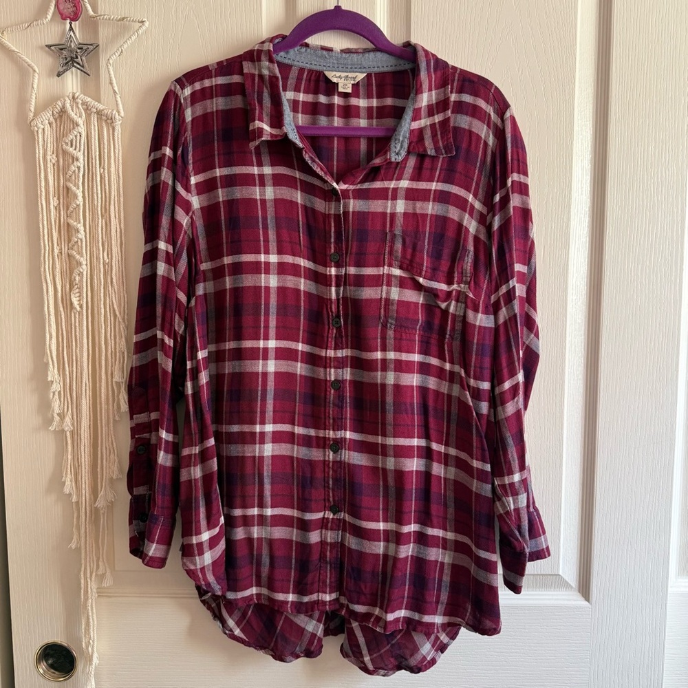 Lucky Brand Plaid Flannel Button Up Shirt with Back Detail Size 2X